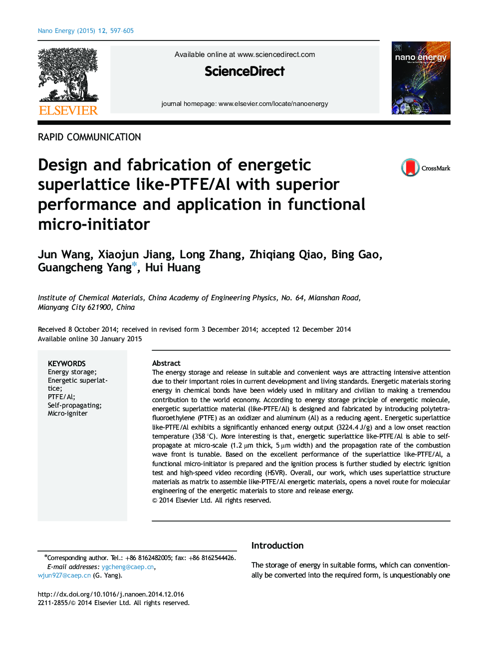 Design and fabrication of energetic superlattice like-PTFE/Al with superior performance and application in functional micro-initiator