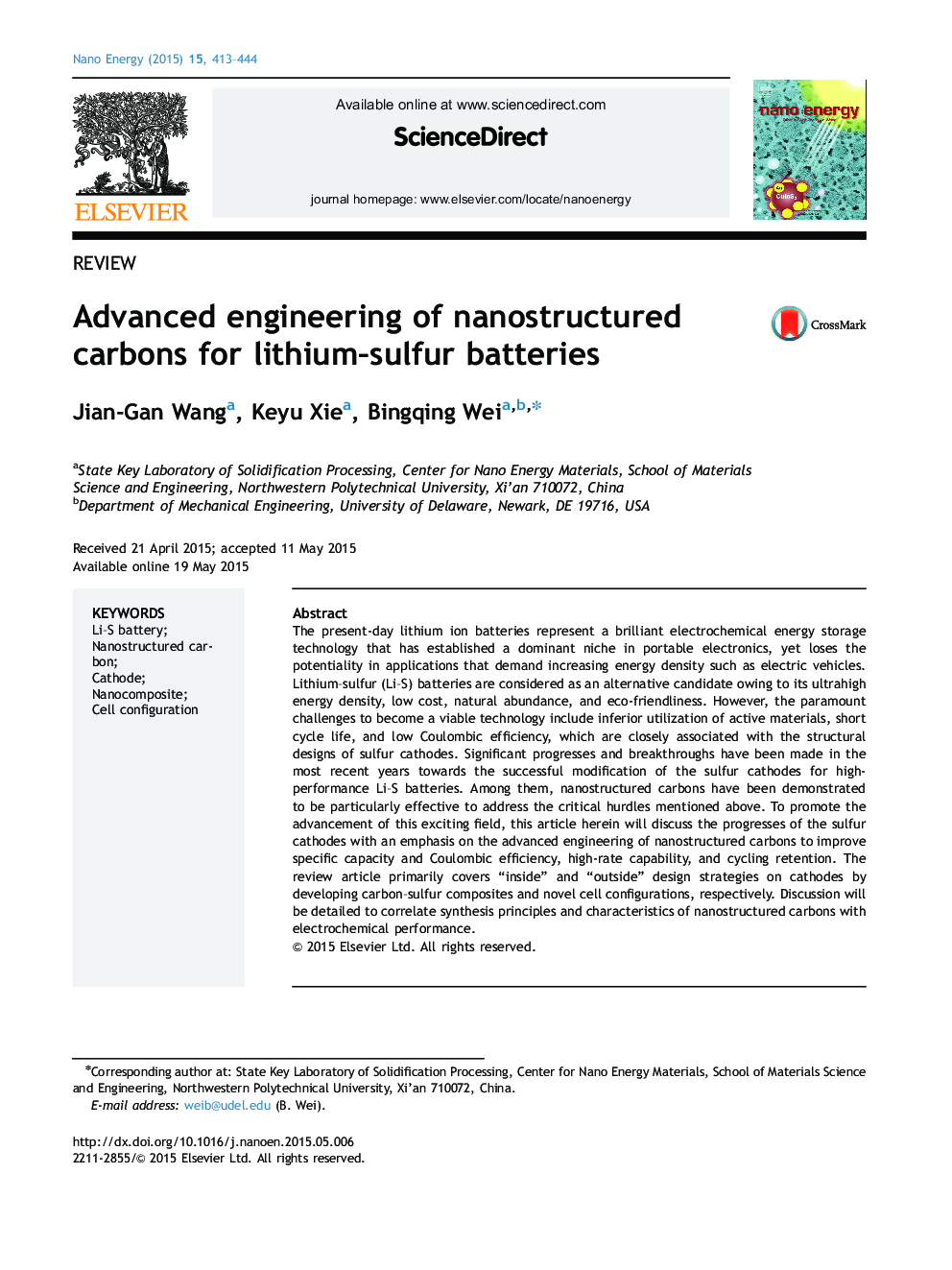 Advanced engineering of nanostructured carbons for lithium-sulfur batteries