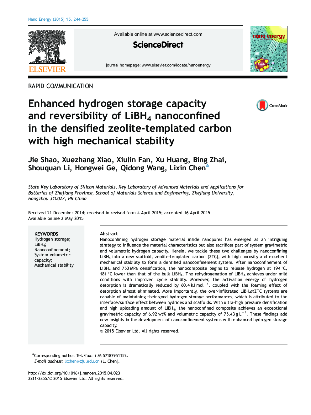 Enhanced hydrogen storage capacity and reversibility of LiBH4 nanoconfined in the densified zeolite-templated carbon with high mechanical stability