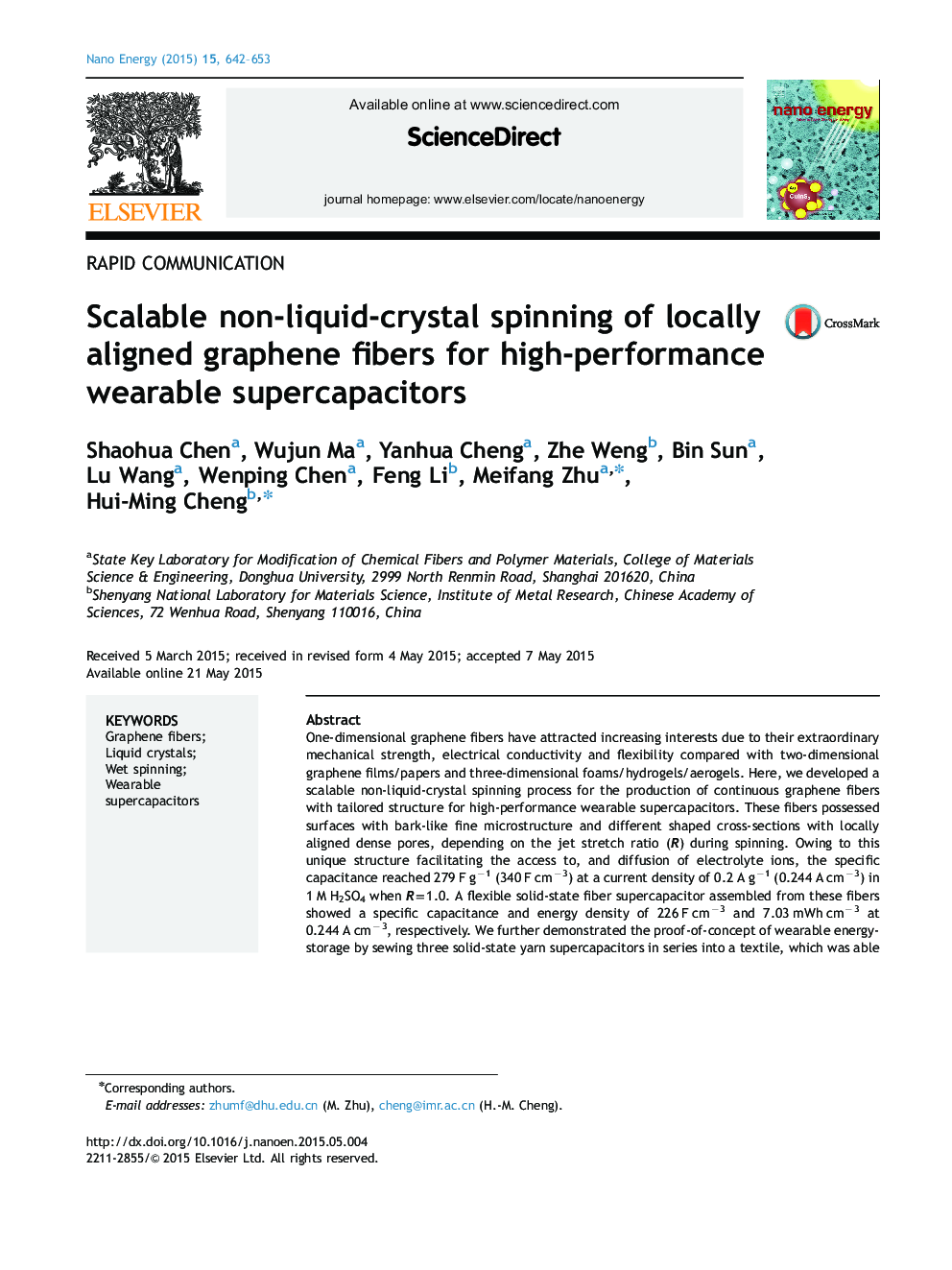 Scalable non-liquid-crystal spinning of locally aligned graphene fibers for high-performance wearable supercapacitors