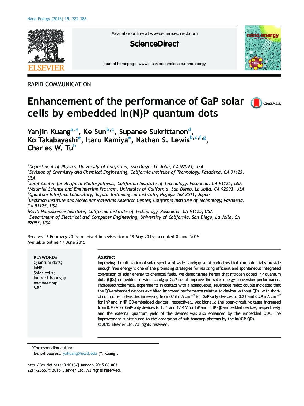 Enhancement of the performance of GaP solar cells by embedded In(N)P quantum dots