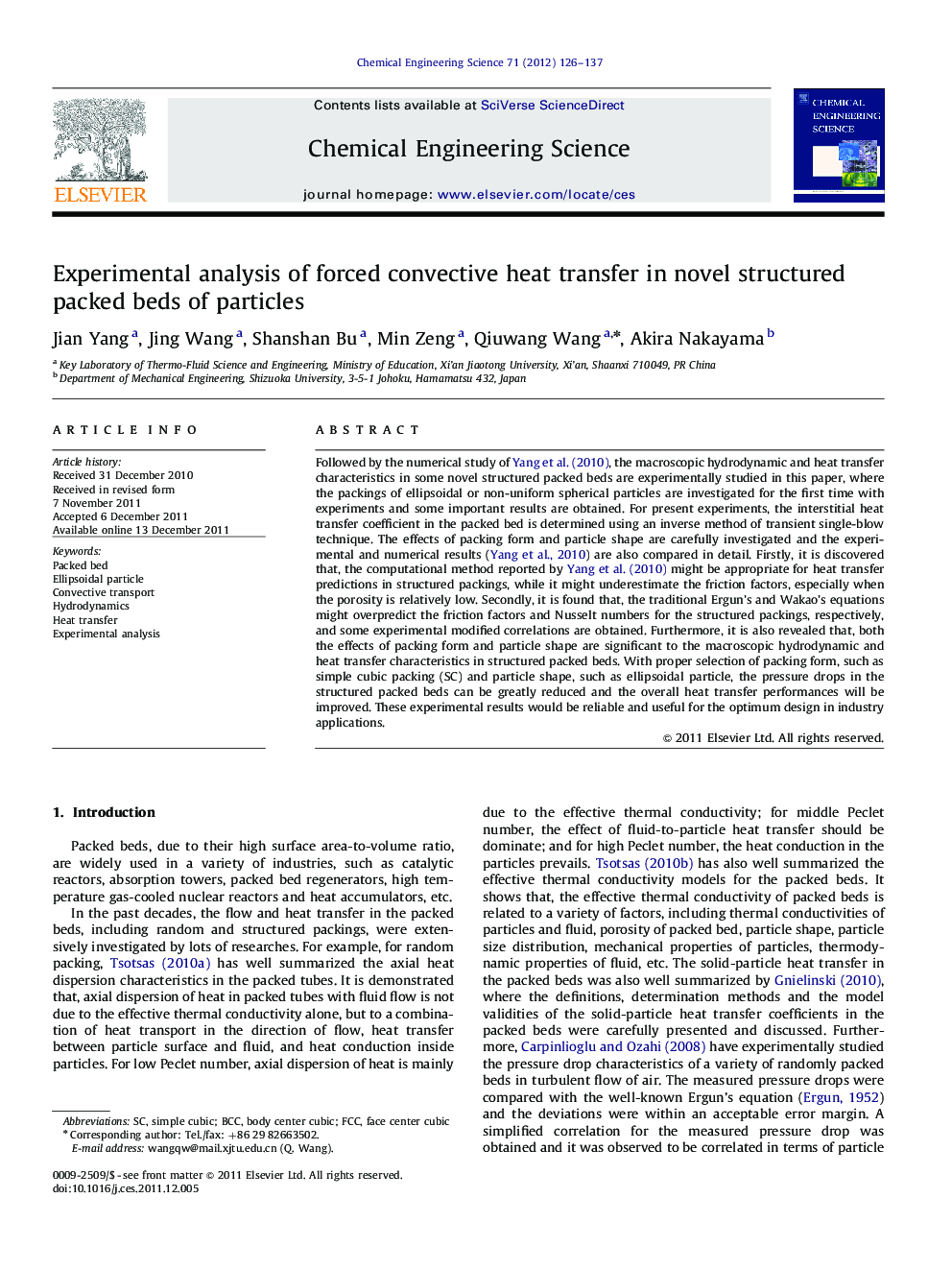 Experimental analysis of forced convective heat transfer in novel structured packed beds of particles