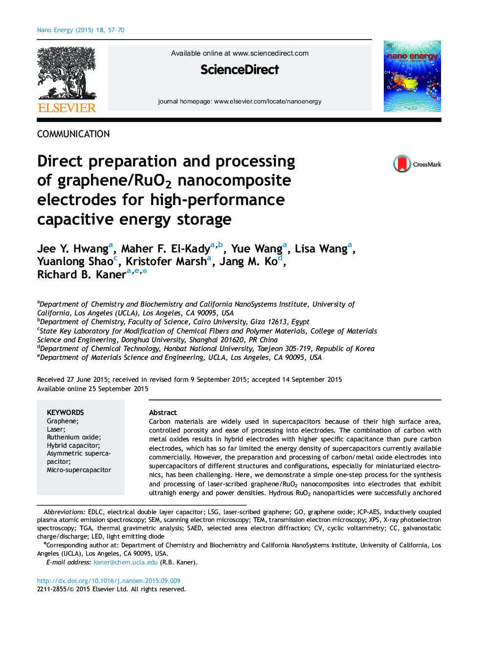 Direct preparation and processing of graphene/RuO2 nanocomposite electrodes for high-performance capacitive energy storage