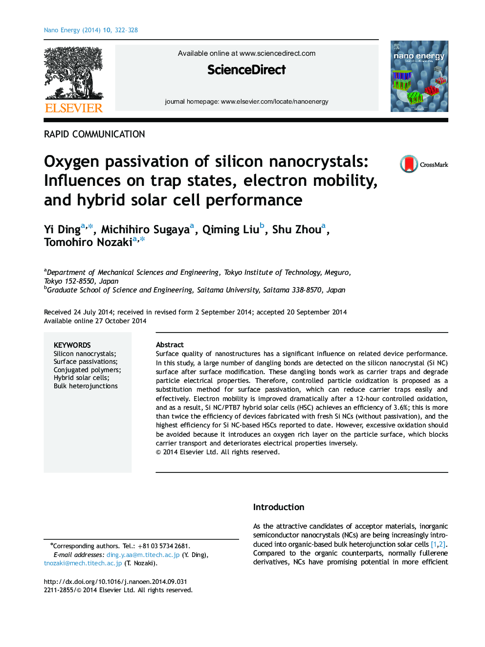 تسریع اکسیژن نانوبلورهای سیلیکون: تأثیرات بر حالت های تله، حرکت الکترون و عملکرد هیبریدی خورشیدی 
