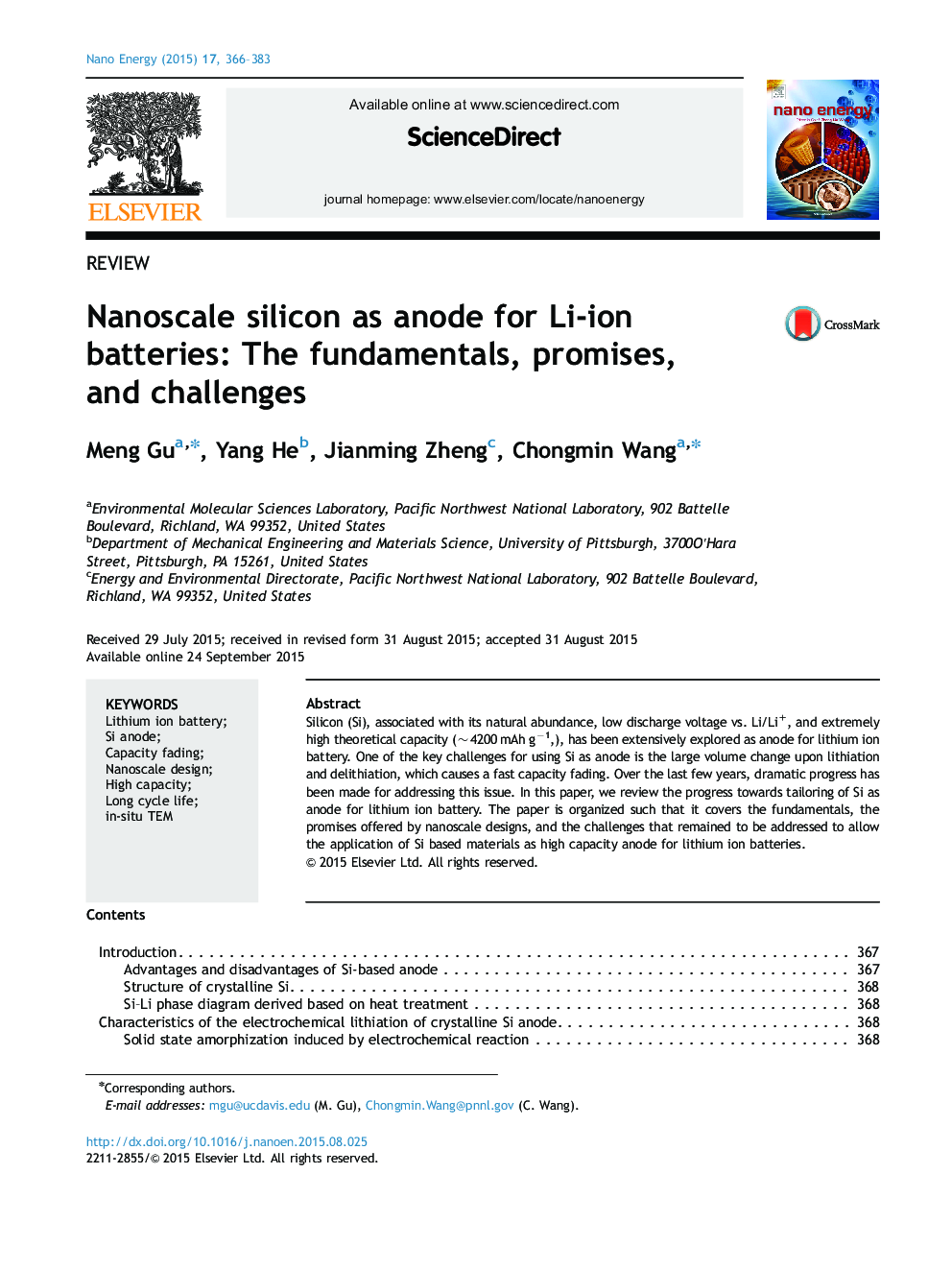 Nanoscale silicon as anode for Li-ion batteries: The fundamentals, promises, and challenges