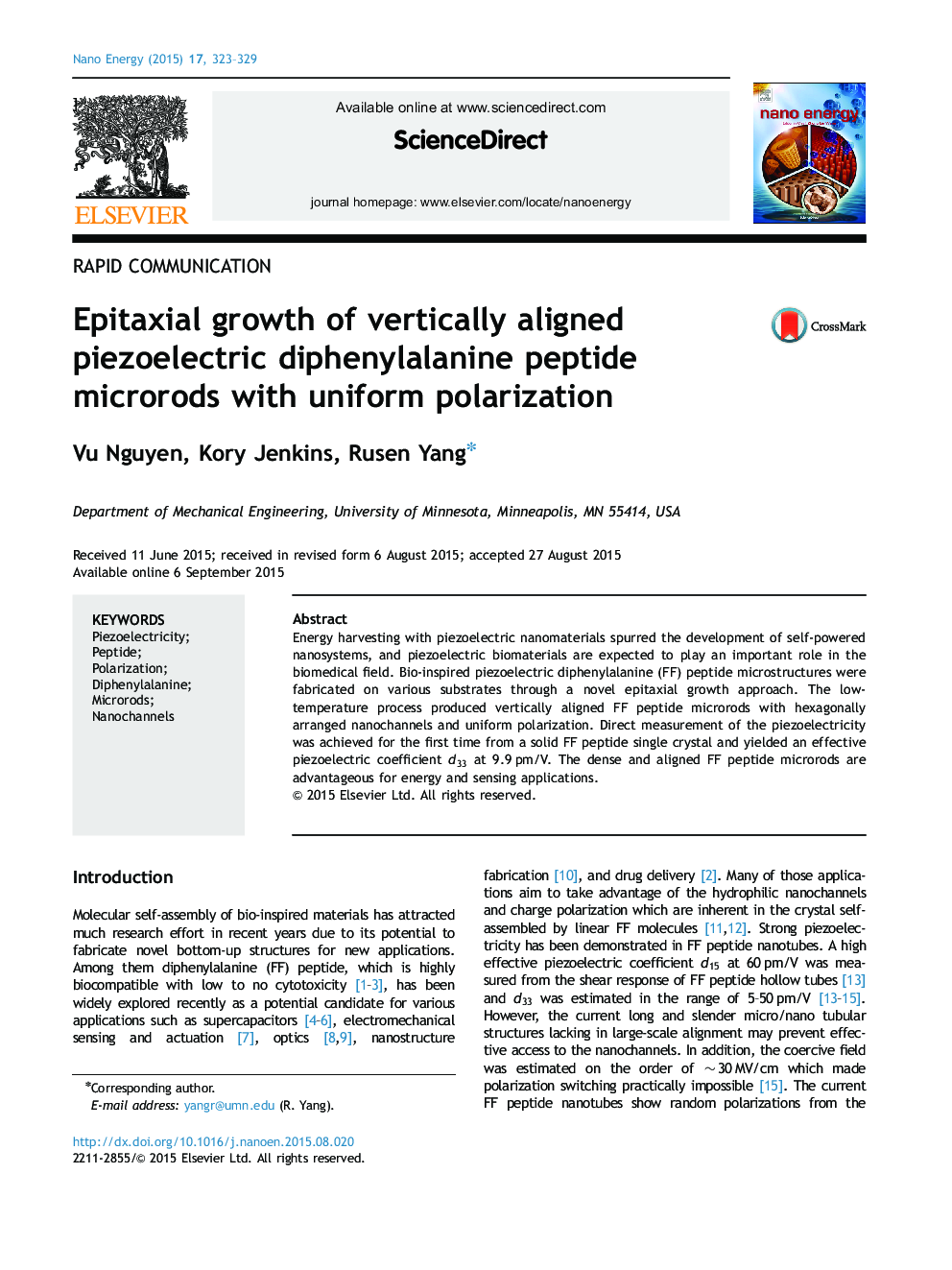 Epitaxial growth of vertically aligned piezoelectric diphenylalanine peptide microrods with uniform polarization