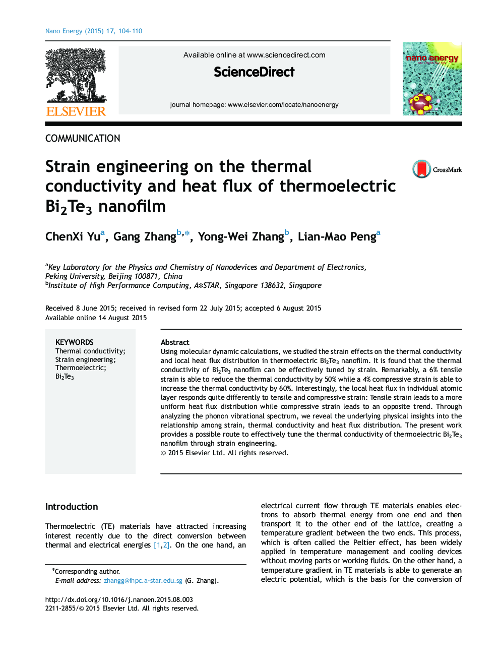 Strain engineering on the thermal conductivity and heat flux of thermoelectric Bi2Te3 nanofilm