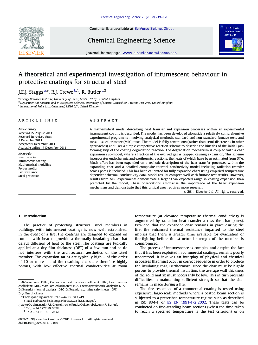 A theoretical and experimental investigation of intumescent behaviour in protective coatings for structural steel