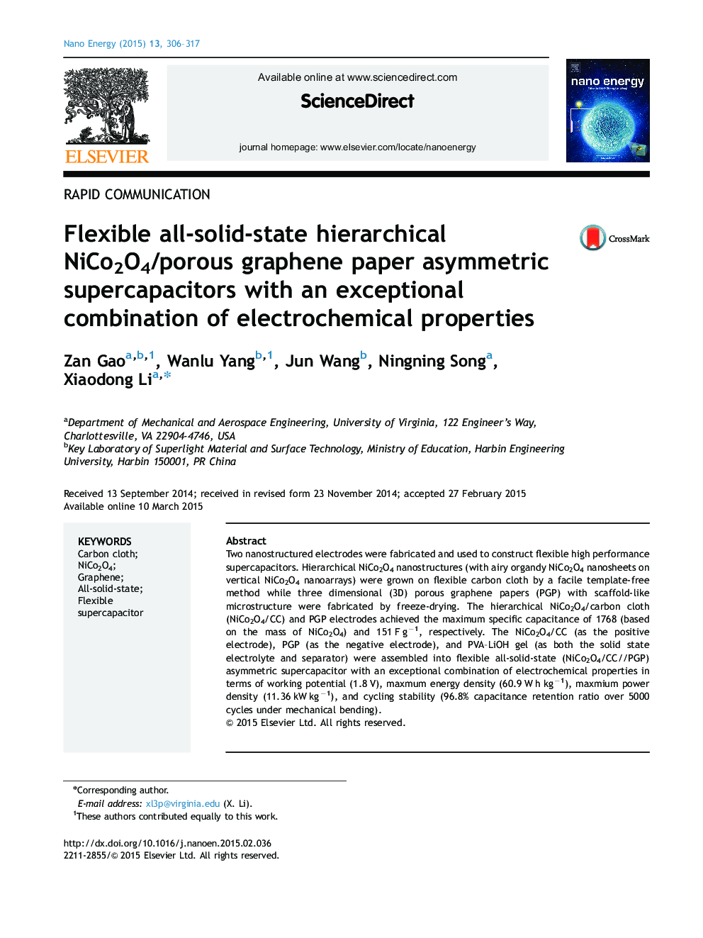 Flexible all-solid-state hierarchical NiCo2O4/porous graphene paper asymmetric supercapacitors with an exceptional combination of electrochemical properties