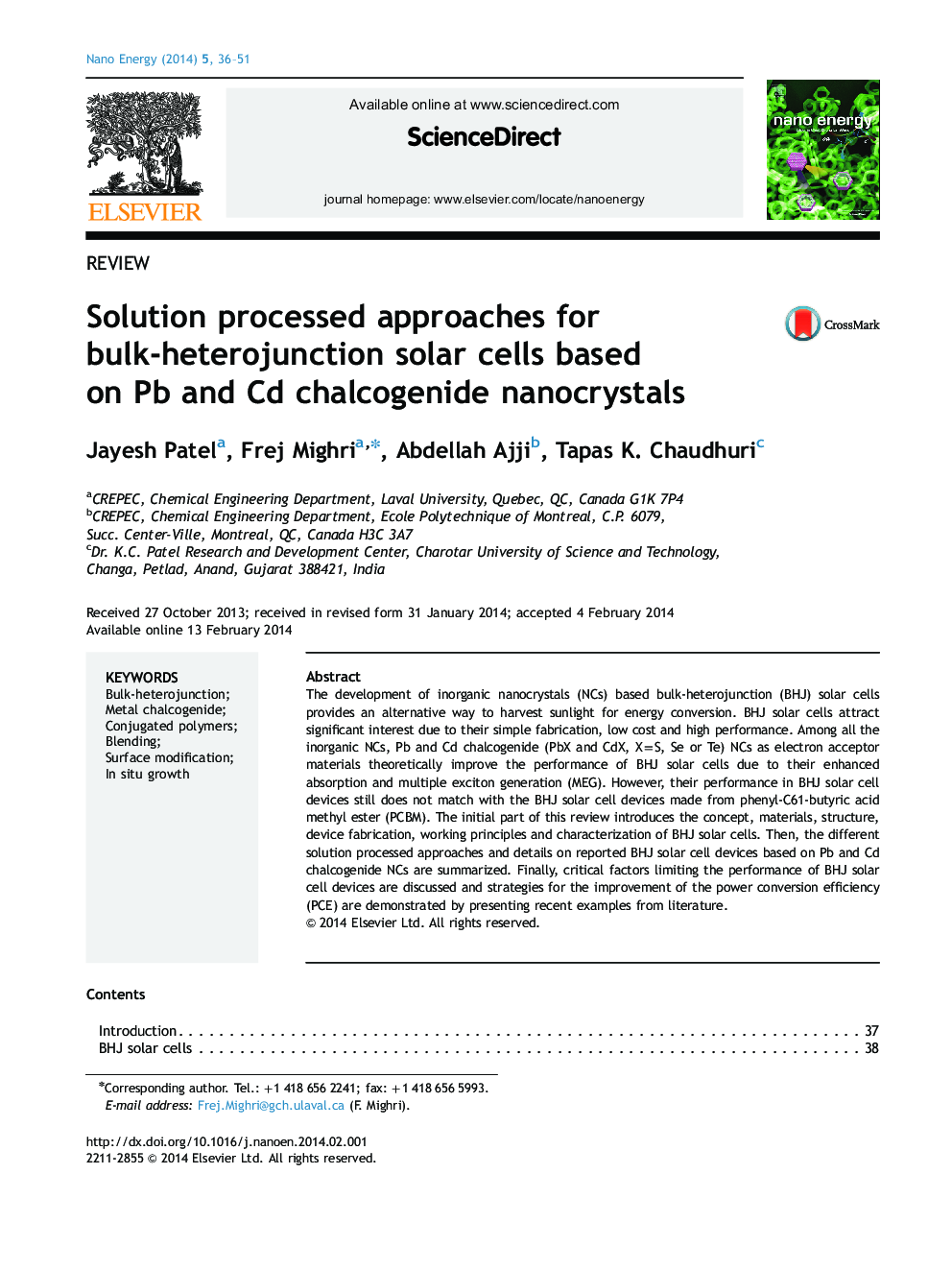 Solution processed approaches for bulk-heterojunction solar cells based on Pb and Cd chalcogenide nanocrystals