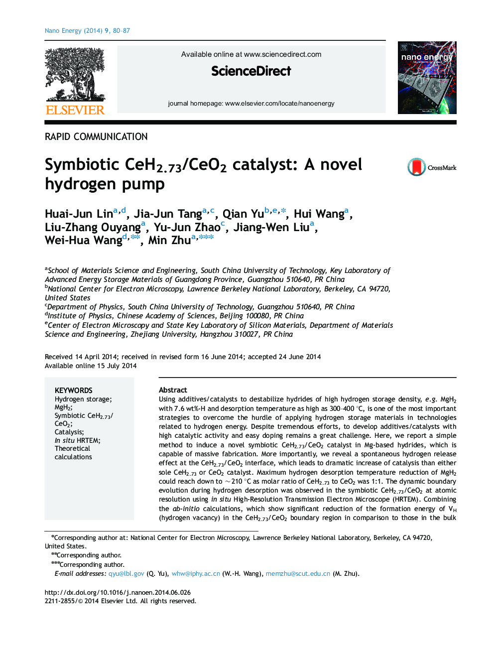 Symbiotic CeH2.73/CeO2 catalyst: A novel hydrogen pump