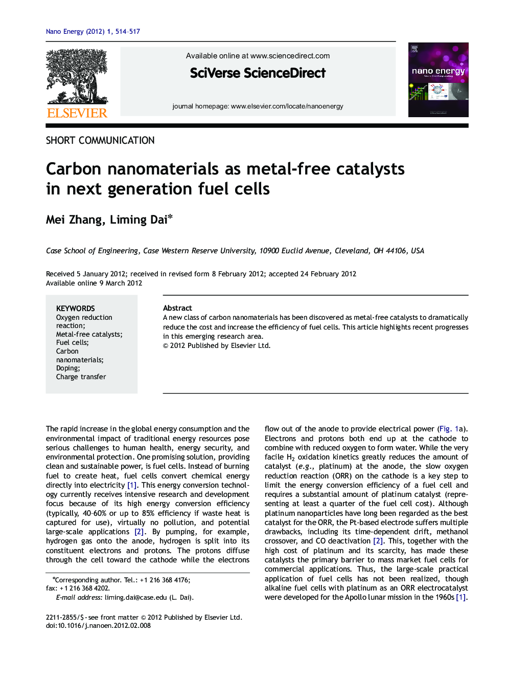 Carbon nanomaterials as metal-free catalysts in next generation fuel cells