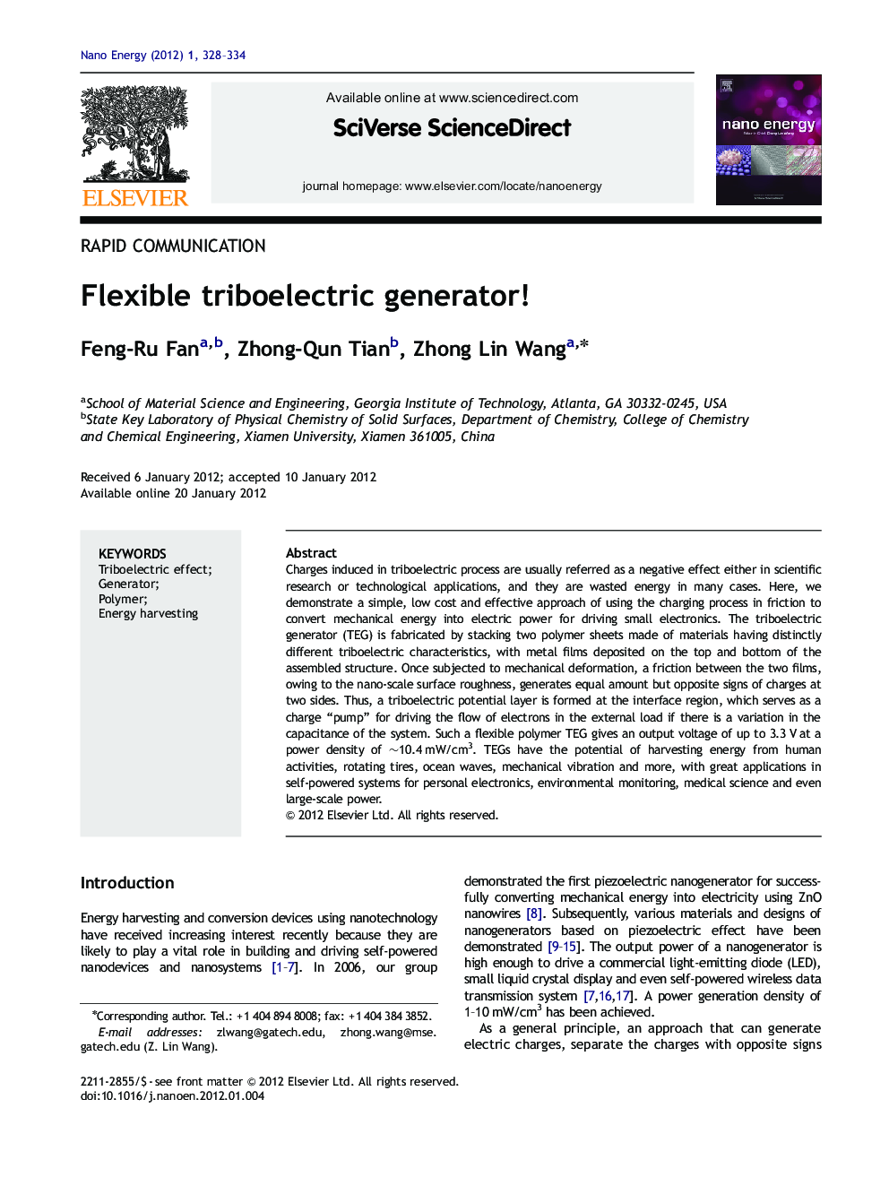 Flexible triboelectric generator