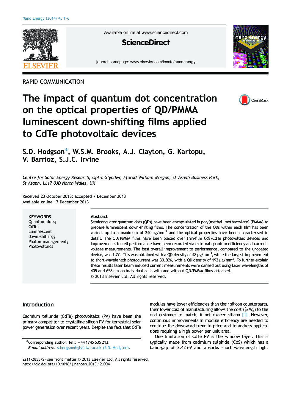 The impact of quantum dot concentration on the optical properties of QD/PMMA luminescent down-shifting films applied to CdTe photovoltaic devices