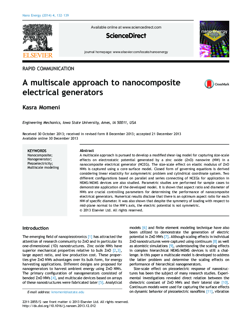 A multiscale approach to nanocomposite electrical generators