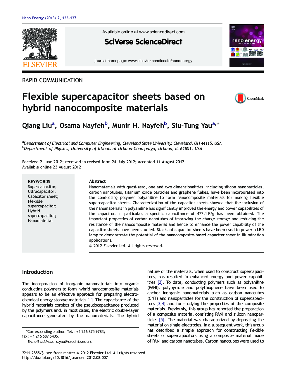 Flexible supercapacitor sheets based on hybrid nanocomposite materials