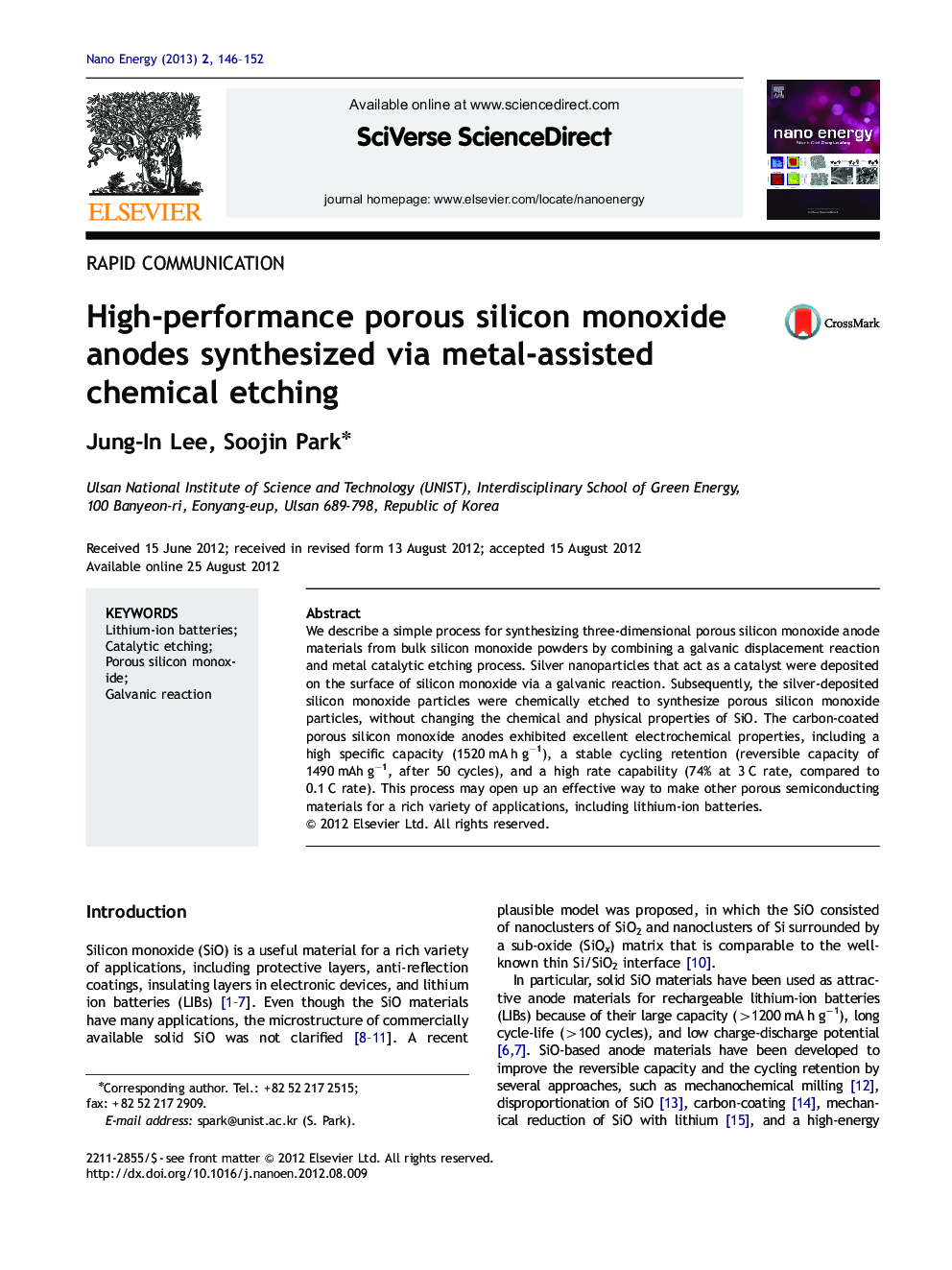 High-performance porous silicon monoxide anodes synthesized via metal-assisted chemical etching