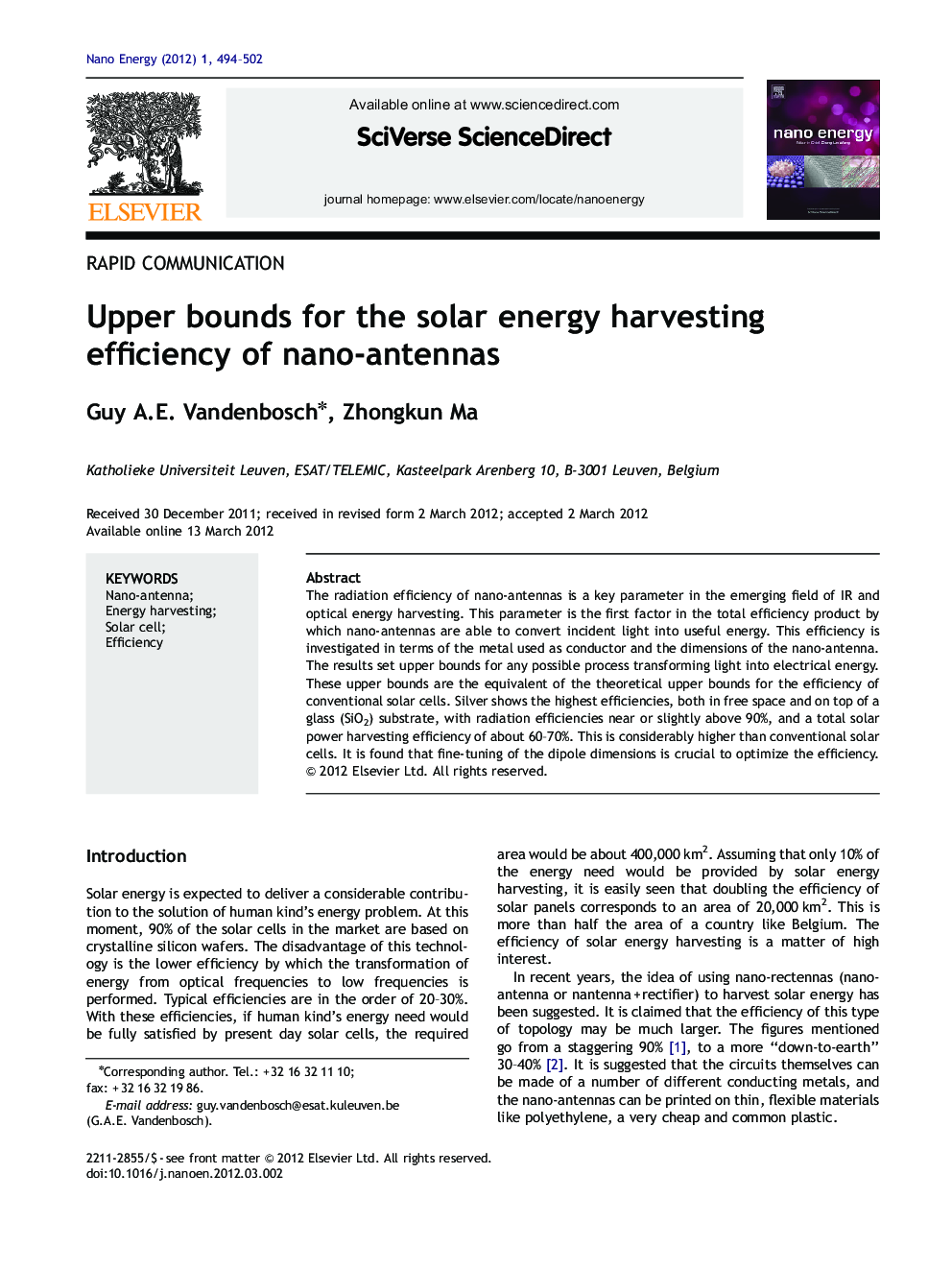 Upper bounds for the solar energy harvesting efficiency of nano-antennas