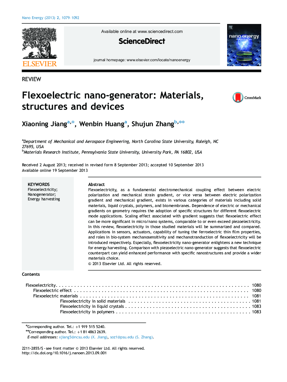 Flexoelectric nano-generator: Materials, structures and devices