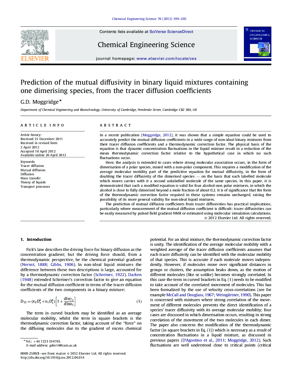 Prediction of the mutual diffusivity in binary liquid mixtures containing one dimerising species, from the tracer diffusion coefficients