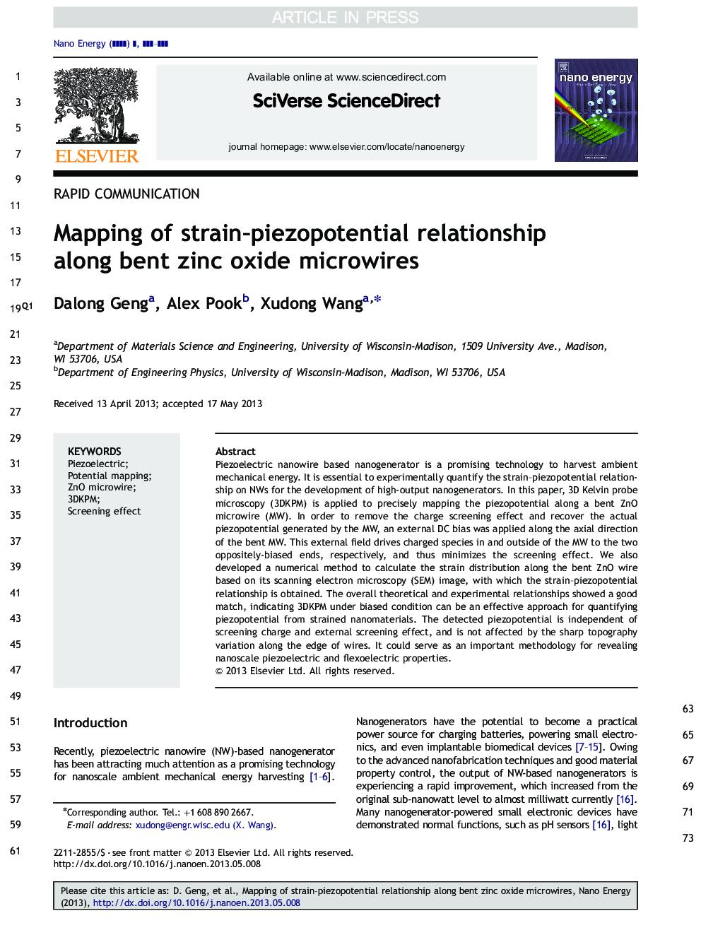 Mapping of strain-piezopotential relationship along bent zinc oxide microwires