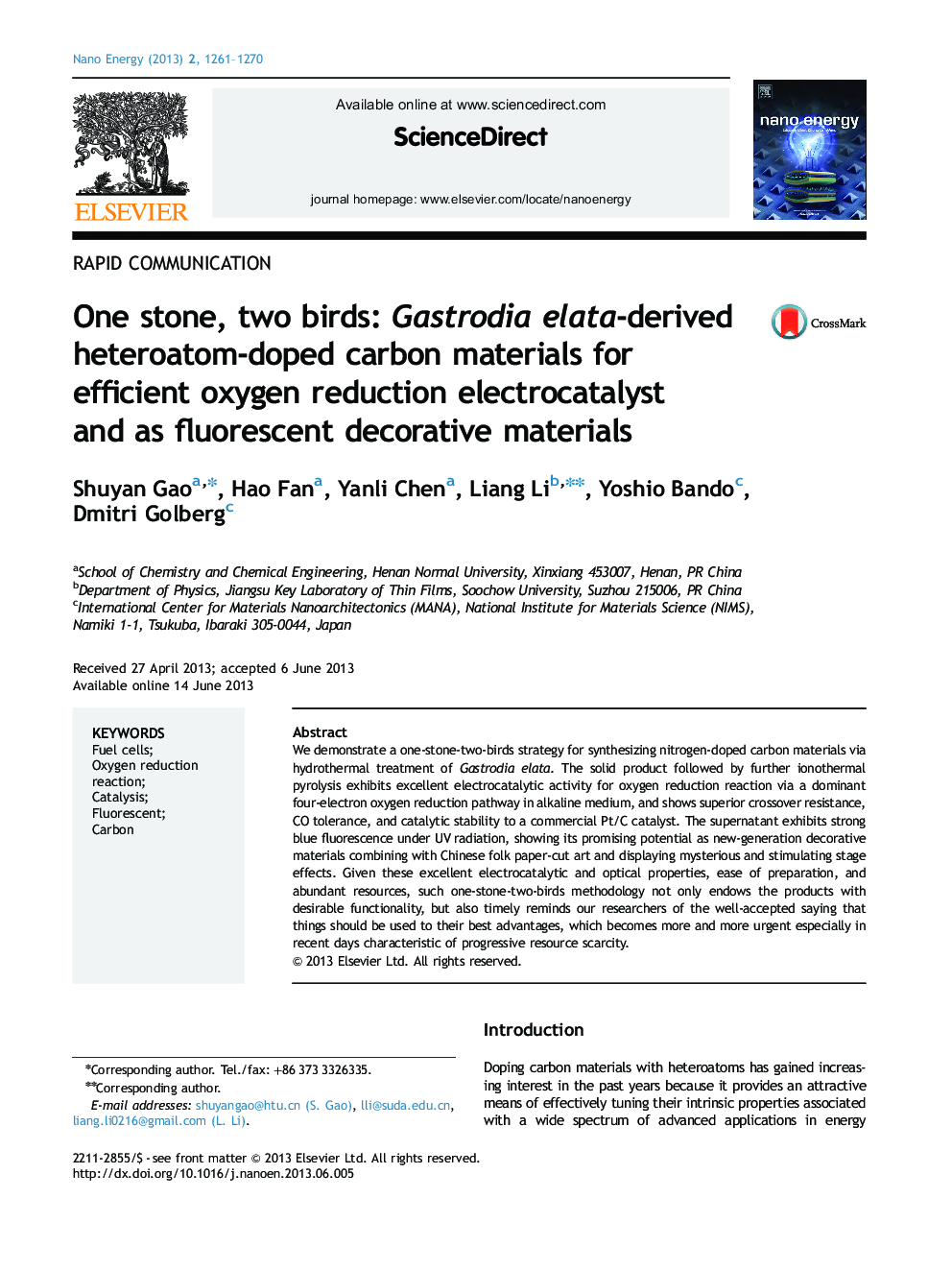 One stone, two birds: Gastrodia elata-derived heteroatom-doped carbon materials for efficient oxygen reduction electrocatalyst and as fluorescent decorative materials