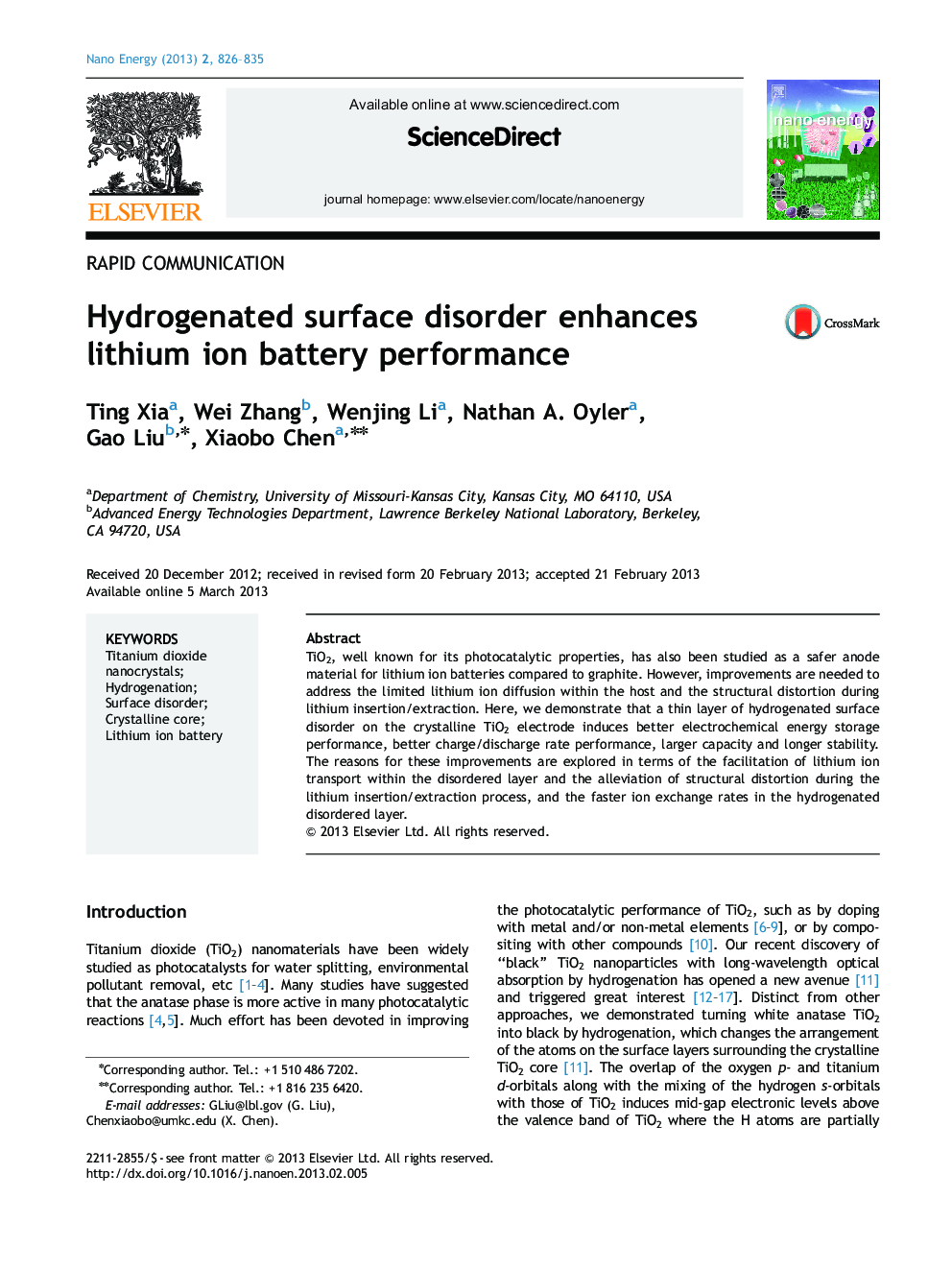 Hydrogenated surface disorder enhances lithium ion battery performance