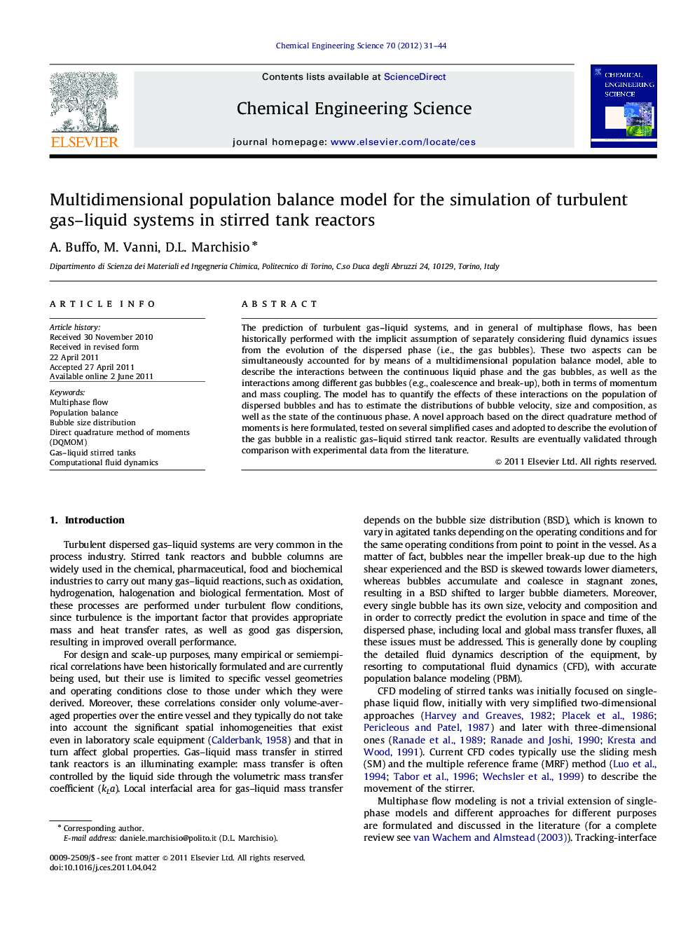 Multidimensional population balance model for the simulation of turbulent gas–liquid systems in stirred tank reactors