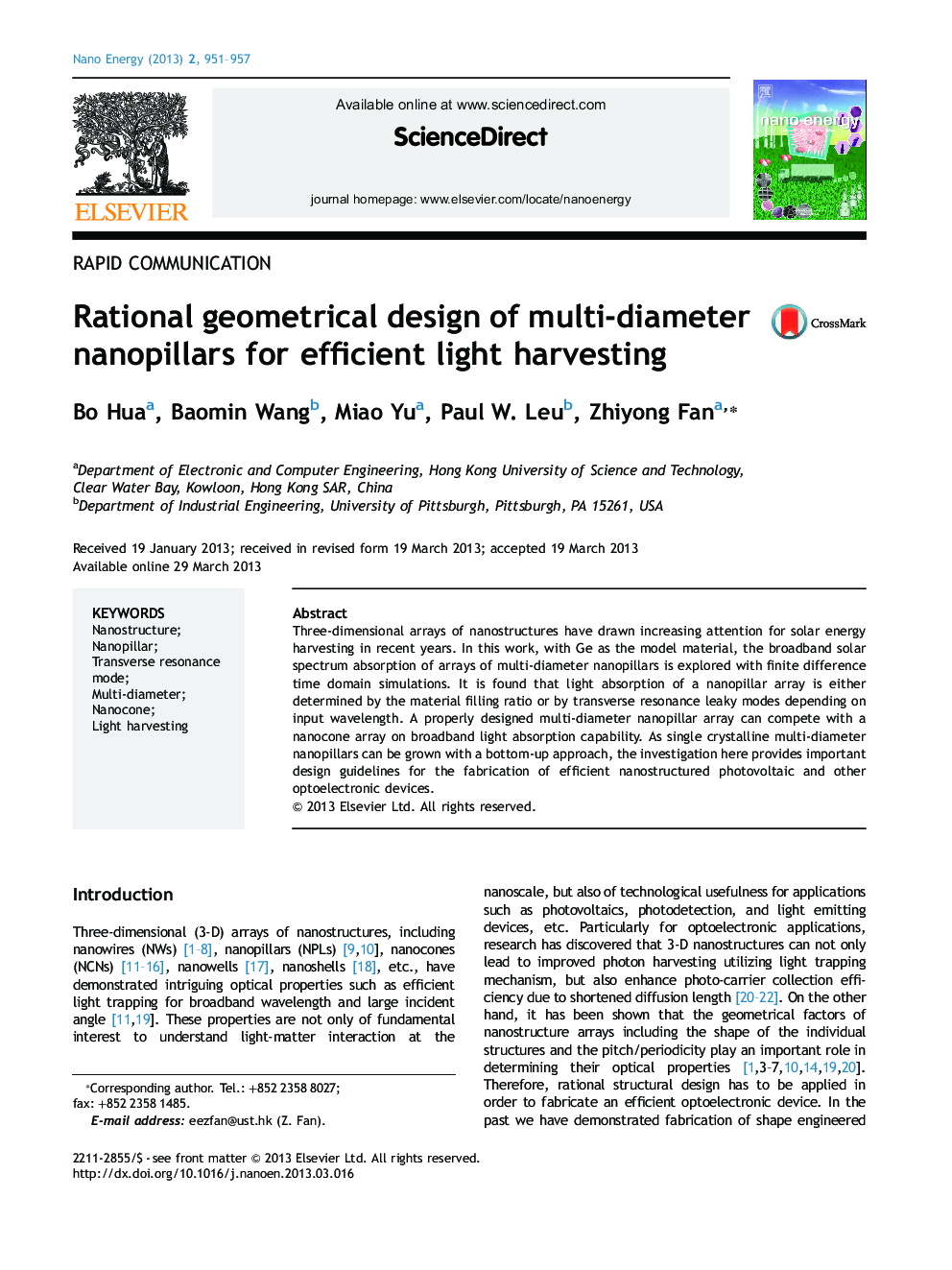 Rational geometrical design of multi-diameter nanopillars for efficient light harvesting