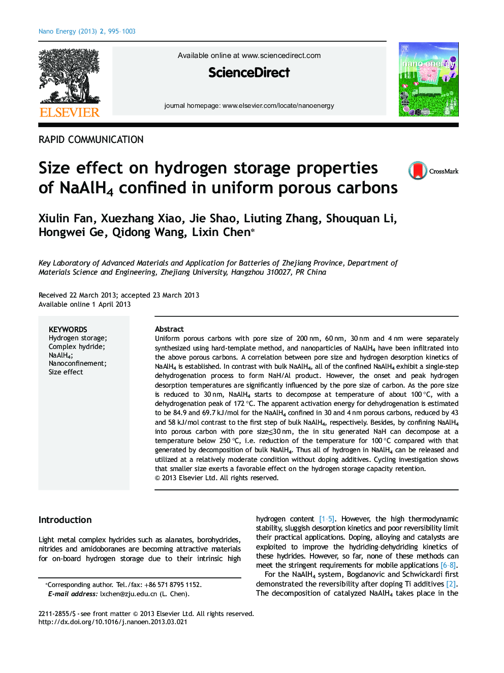 Size effect on hydrogen storage properties of NaAlH4 confined in uniform porous carbons