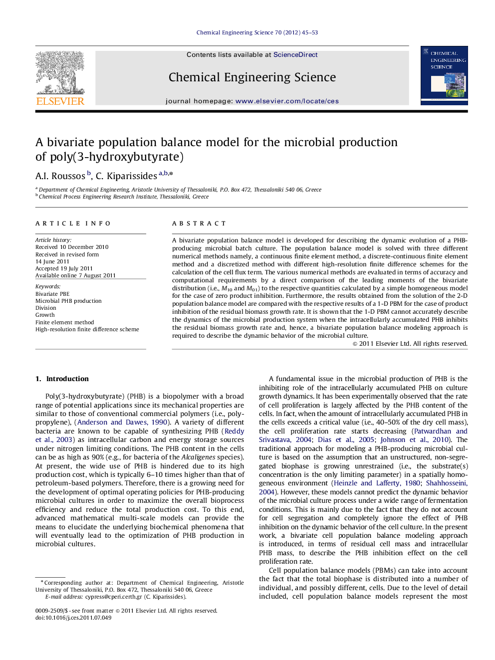 A bivariate population balance model for the microbial production of poly(3-hydroxybutyrate)