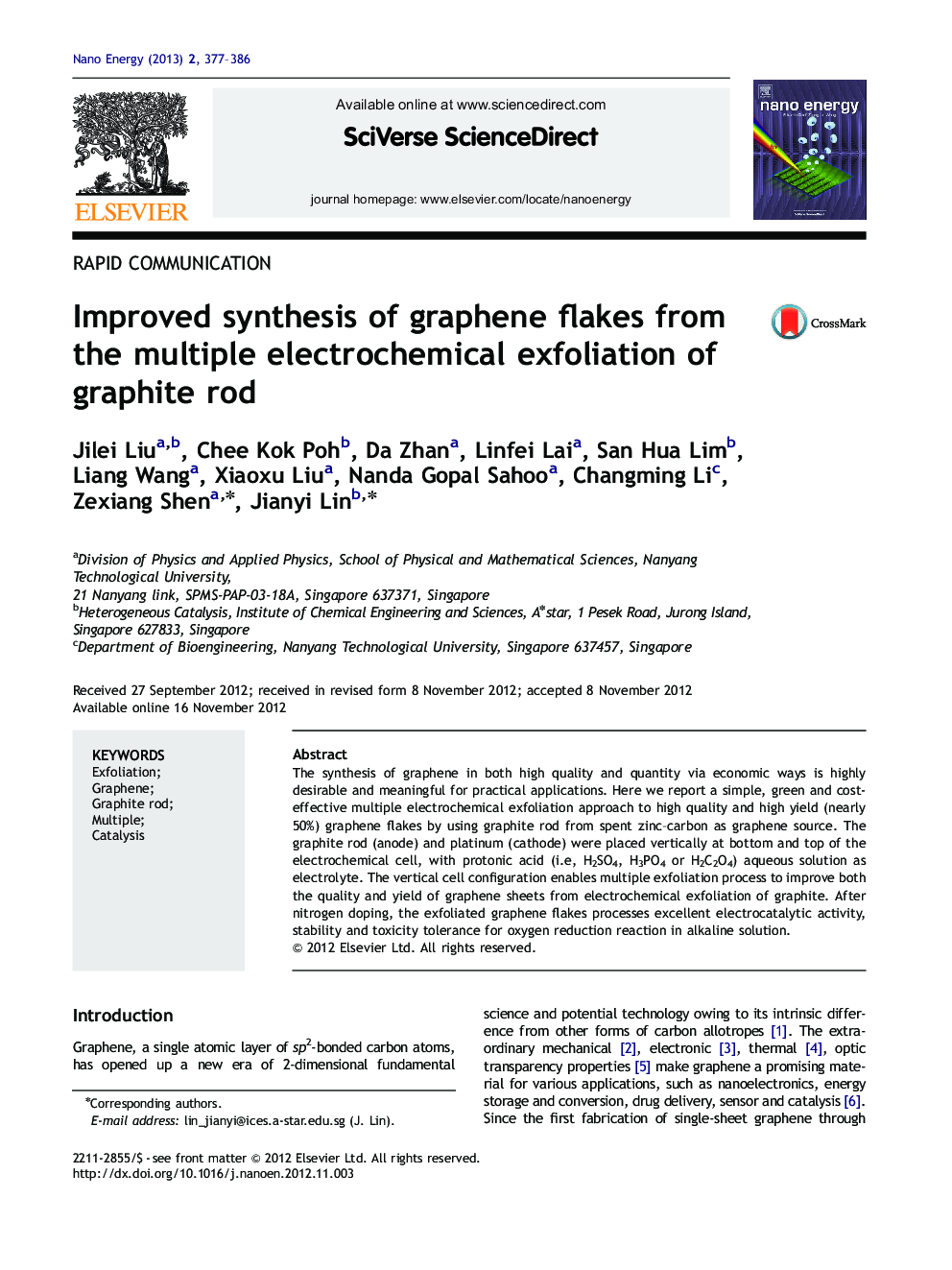 Improved synthesis of graphene flakes from the multiple electrochemical exfoliation of graphite rod