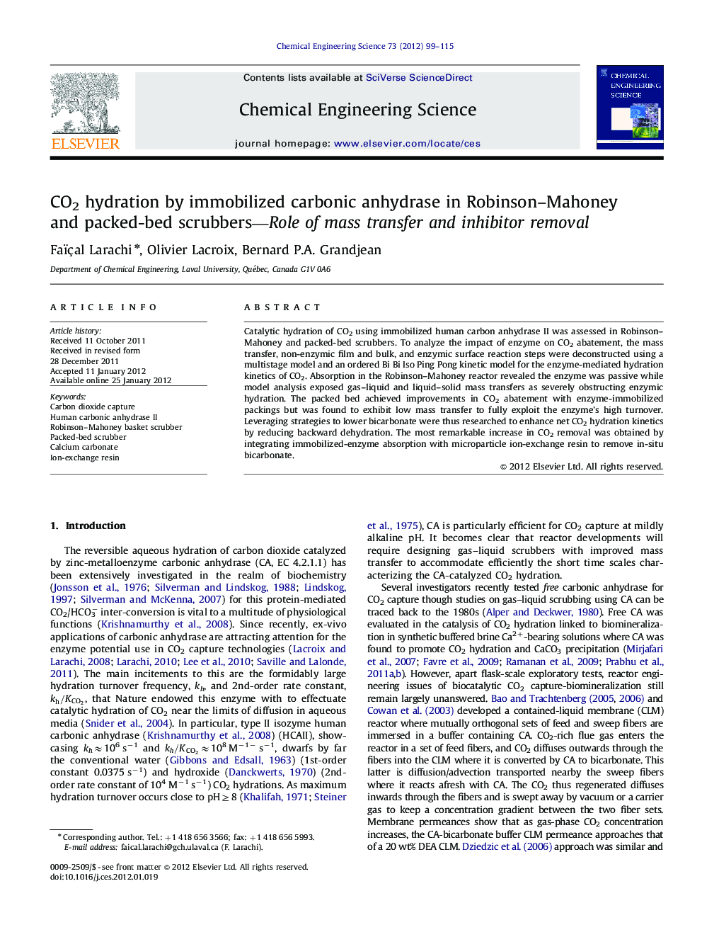 CO2 hydration by immobilized carbonic anhydrase in Robinson–Mahoney and packed-bed scrubbers—Role of mass transfer and inhibitor removal