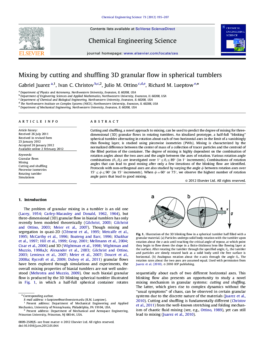 Mixing by cutting and shuffling 3D granular flow in spherical tumblers