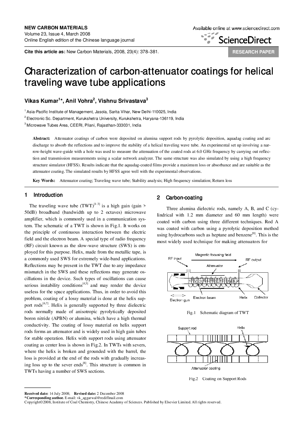 Characterization of carbon-attenuator coatings for helical traveling wave tube applications