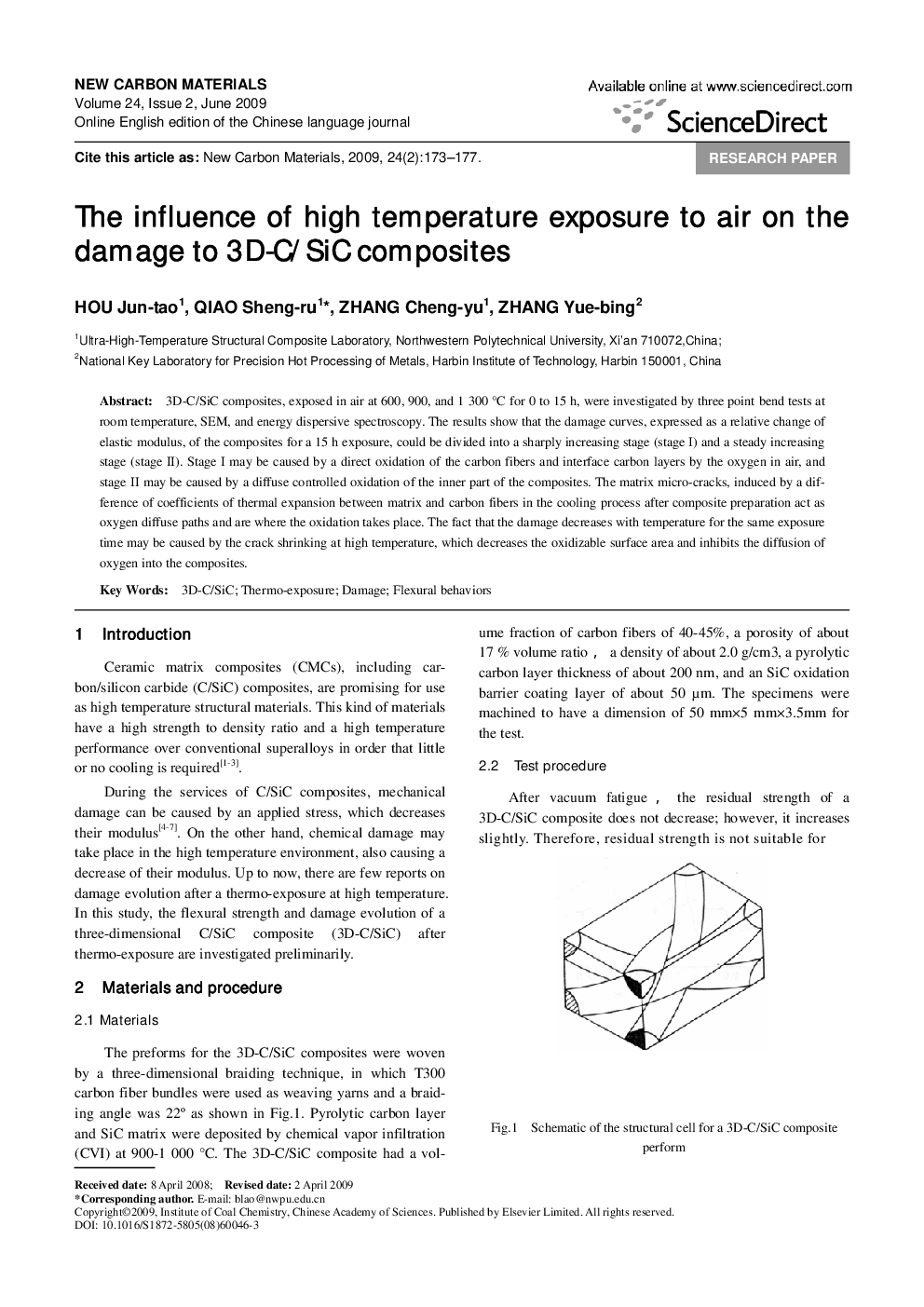 The influence of high temperature exposure to air on the damage to 3D-C/SiC composites