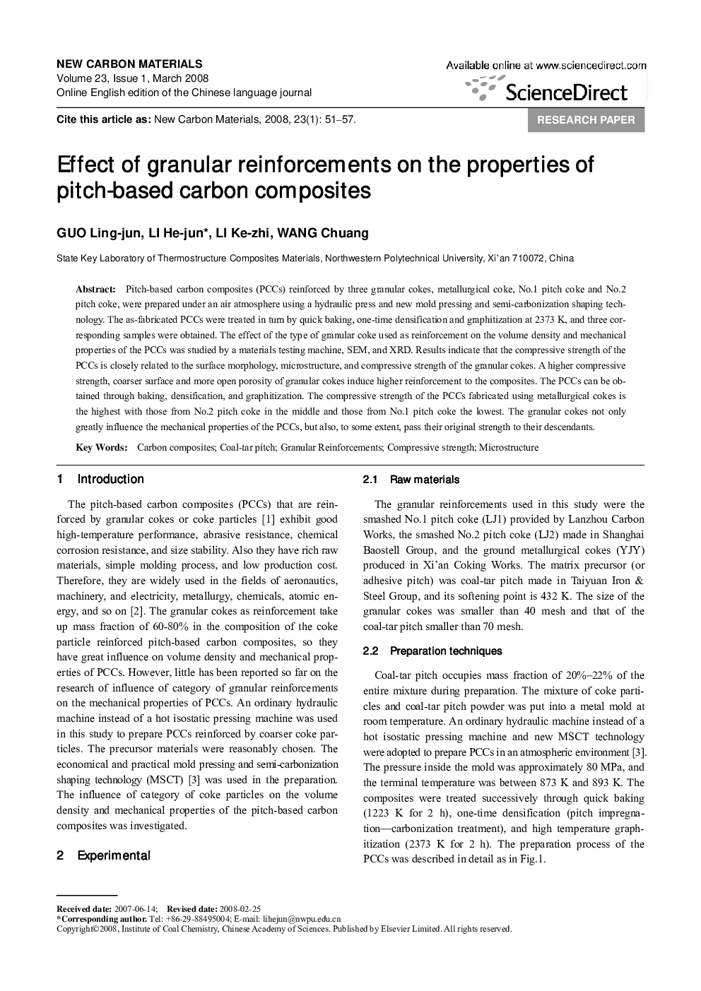 Effect of granular reinforcements on the properties of pitch-based carbon composites
