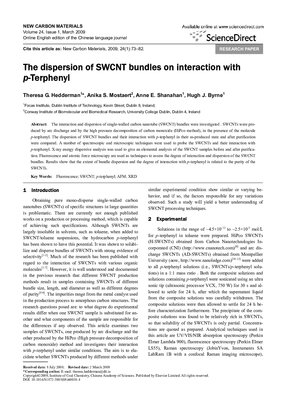 The dispersion of SWCNT bundles on interaction with p-Terphenyl