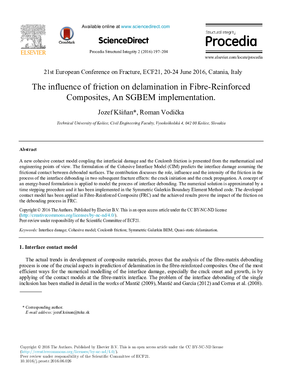 The influence of friction on delamination in Fibre-Reinforced Composites, An SGBEM implementation.