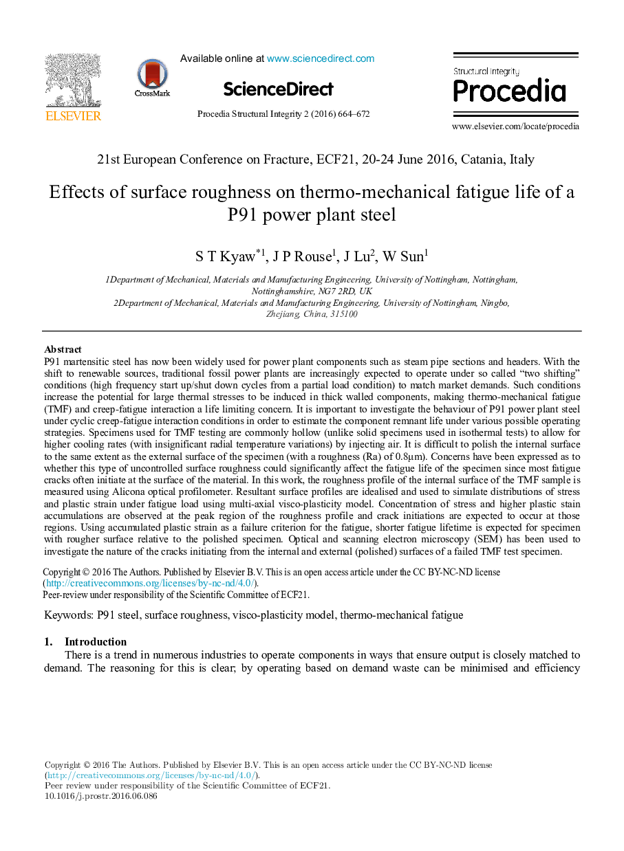 Effects of surface roughness on thermo-mechanical fatigue life of a P91 power plant steel