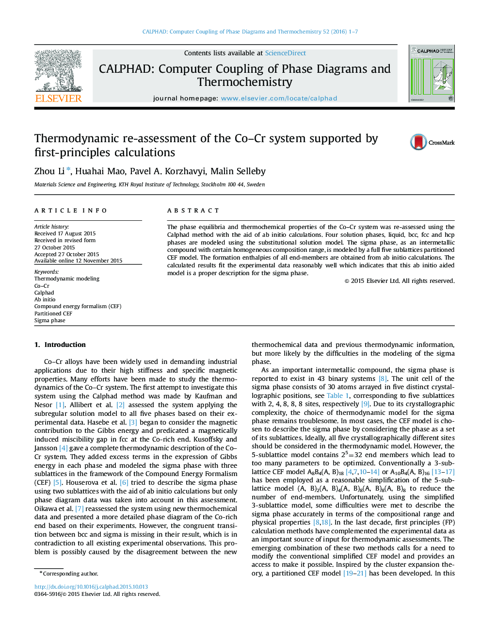 Thermodynamic re-assessment of the Co-Cr system supported by first-principles calculations