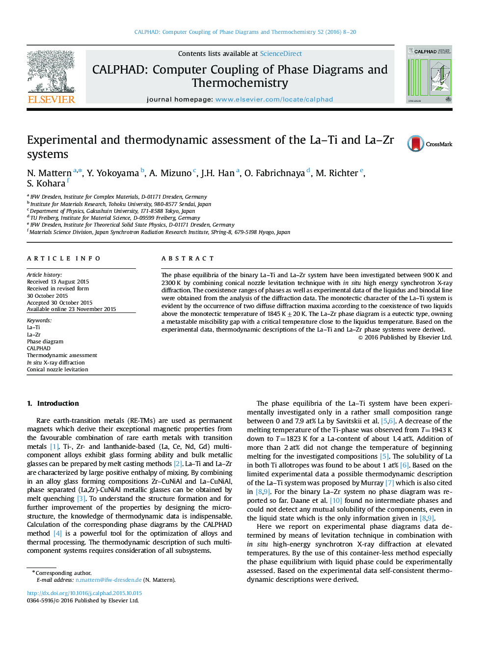 Experimental and thermodynamic assessment of the La-Ti and La-Zr systems