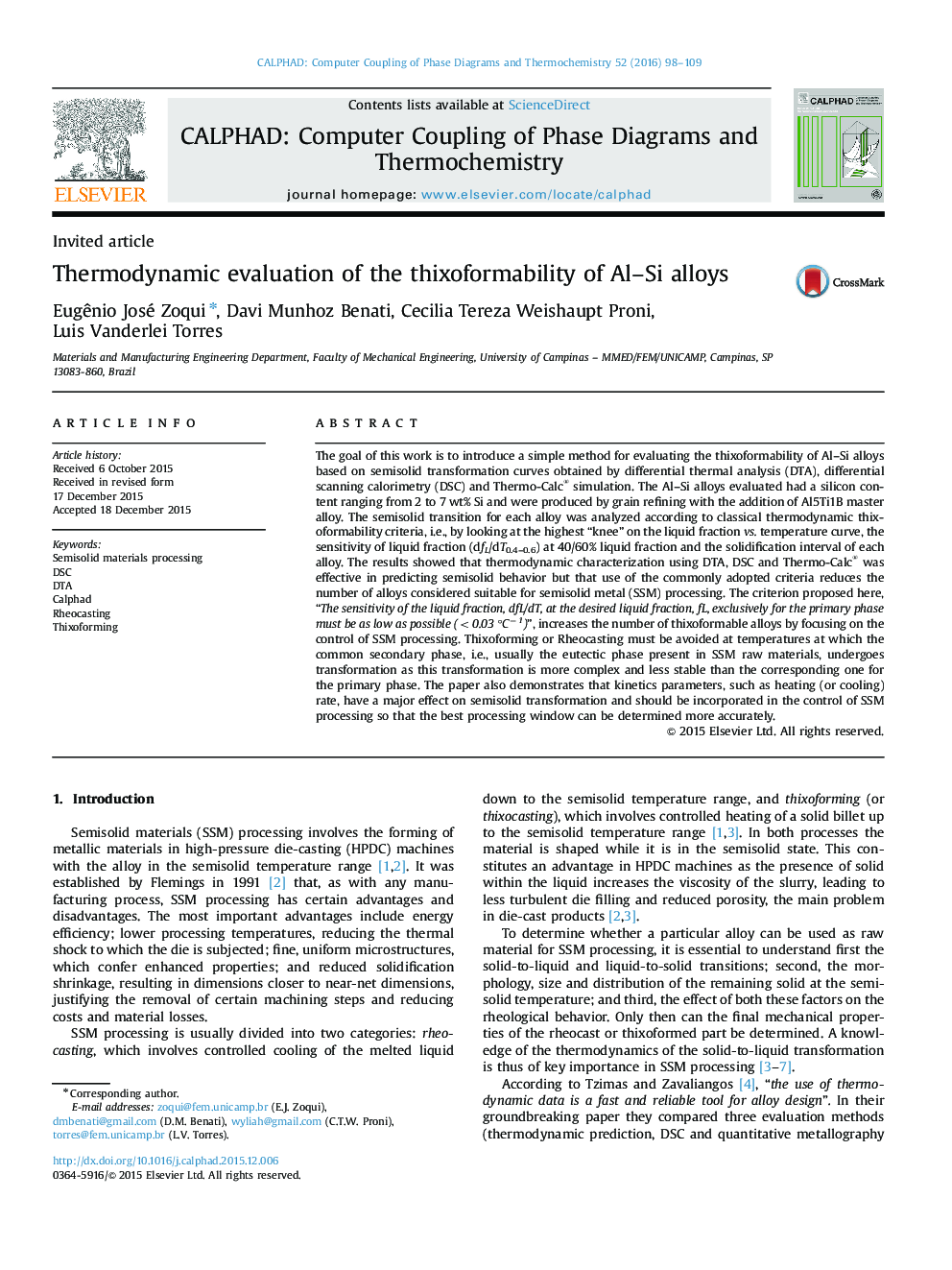Thermodynamic evaluation of the thixoformability of Al-Si alloys