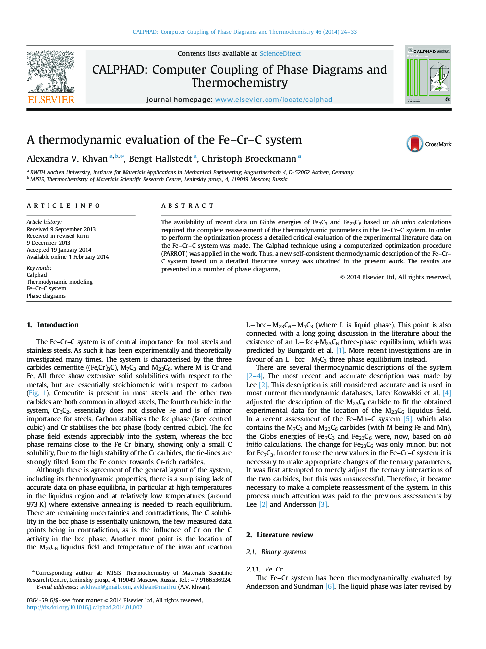 A thermodynamic evaluation of the Fe–Cr–C system
