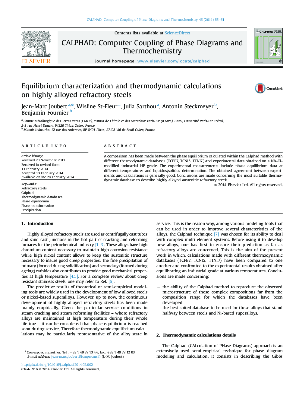 Equilibrium characterization and thermodynamic calculations on highly alloyed refractory steels