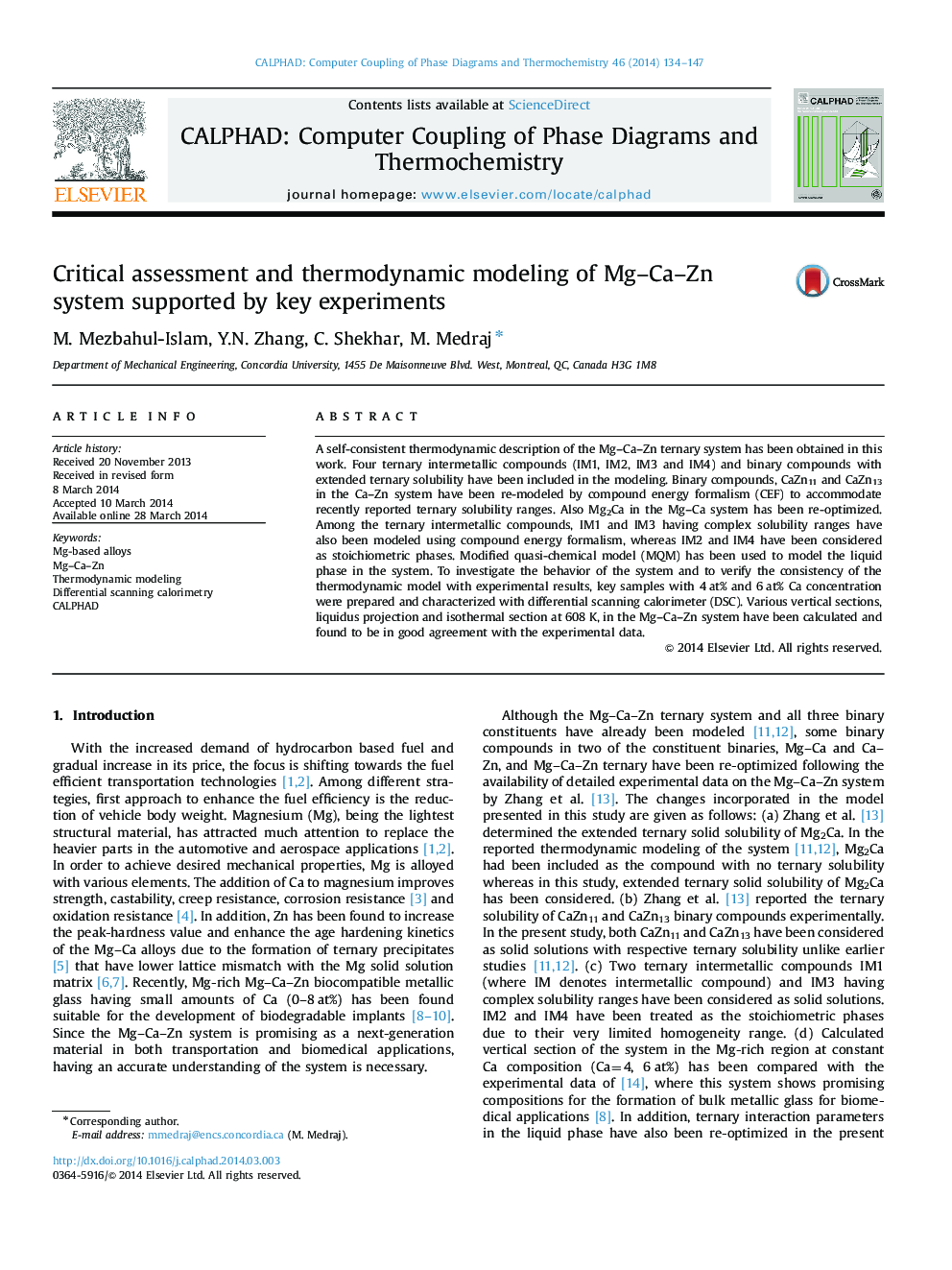 Critical assessment and thermodynamic modeling of Mg-Ca-Zn system supported by key experiments