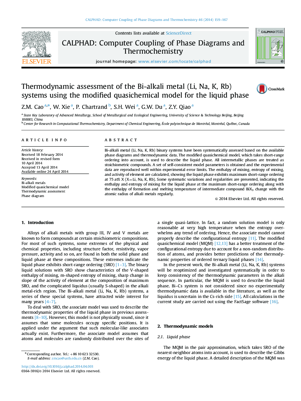 Thermodynamic assessment of the Bi-alkali metal (Li, Na, K, Rb) systems using the modified quasichemical model for the liquid phase