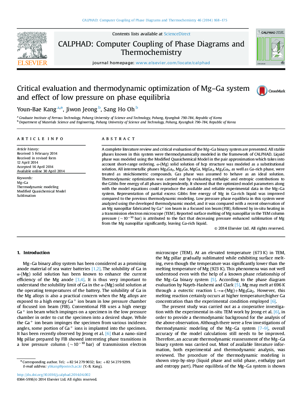 Critical evaluation and thermodynamic optimization of Mg–Ga system and effect of low pressure on phase equilibria