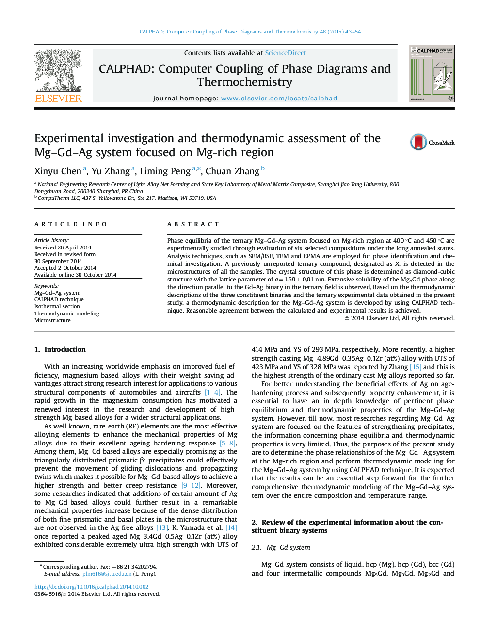 Experimental investigation and thermodynamic assessment of the Mg-Gd-Ag system focused on Mg-rich region