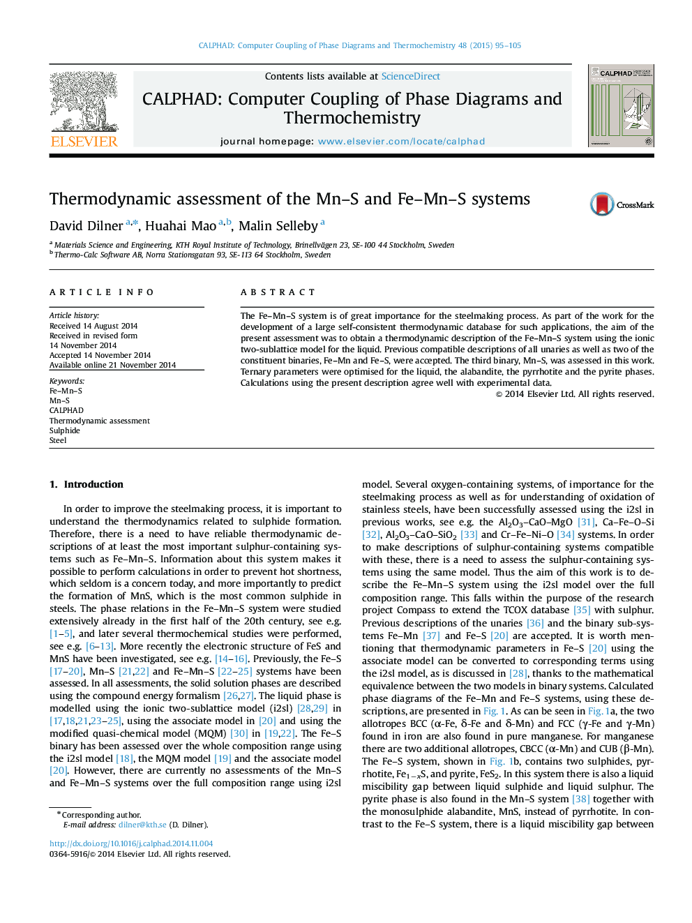 Thermodynamic assessment of the Mn-S and Fe-Mn-S systems